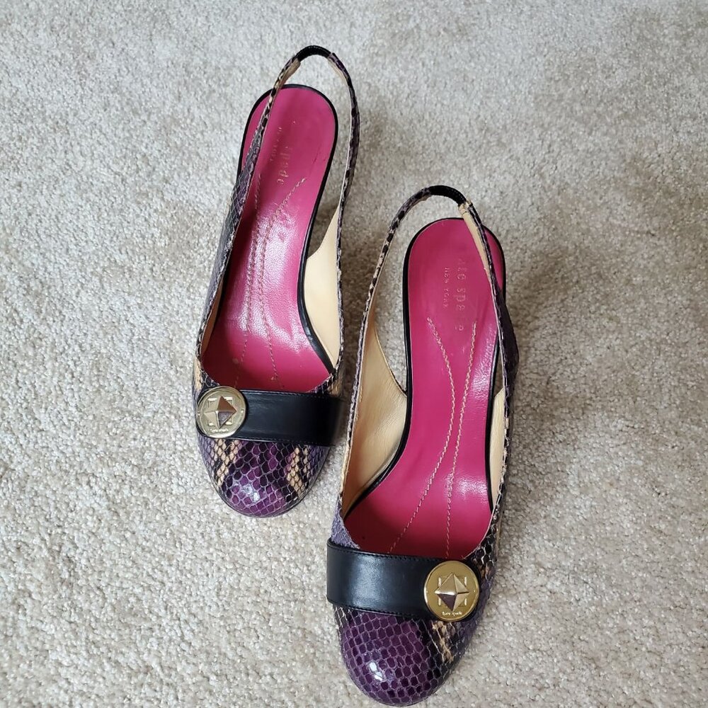 Kate Spade Leather Snake Imprint Open Hells Dress Shoes. Size 8 M